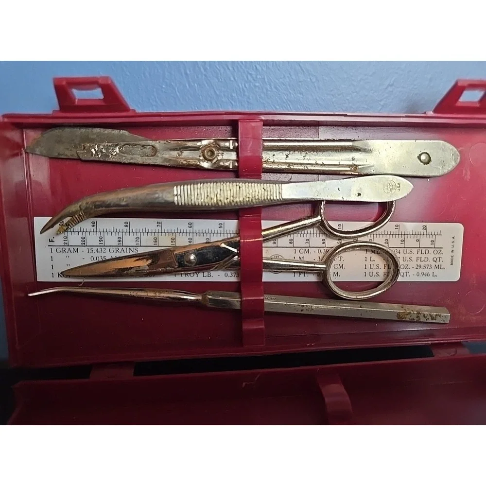 Vintage Clay - Adams Dissecting Kit  No 200‎ Scalpel Forceps Scissors Probe USA
